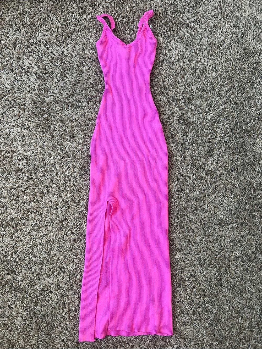 Windsor Hot Pink Ribbed Maxi Dress with Side Slit